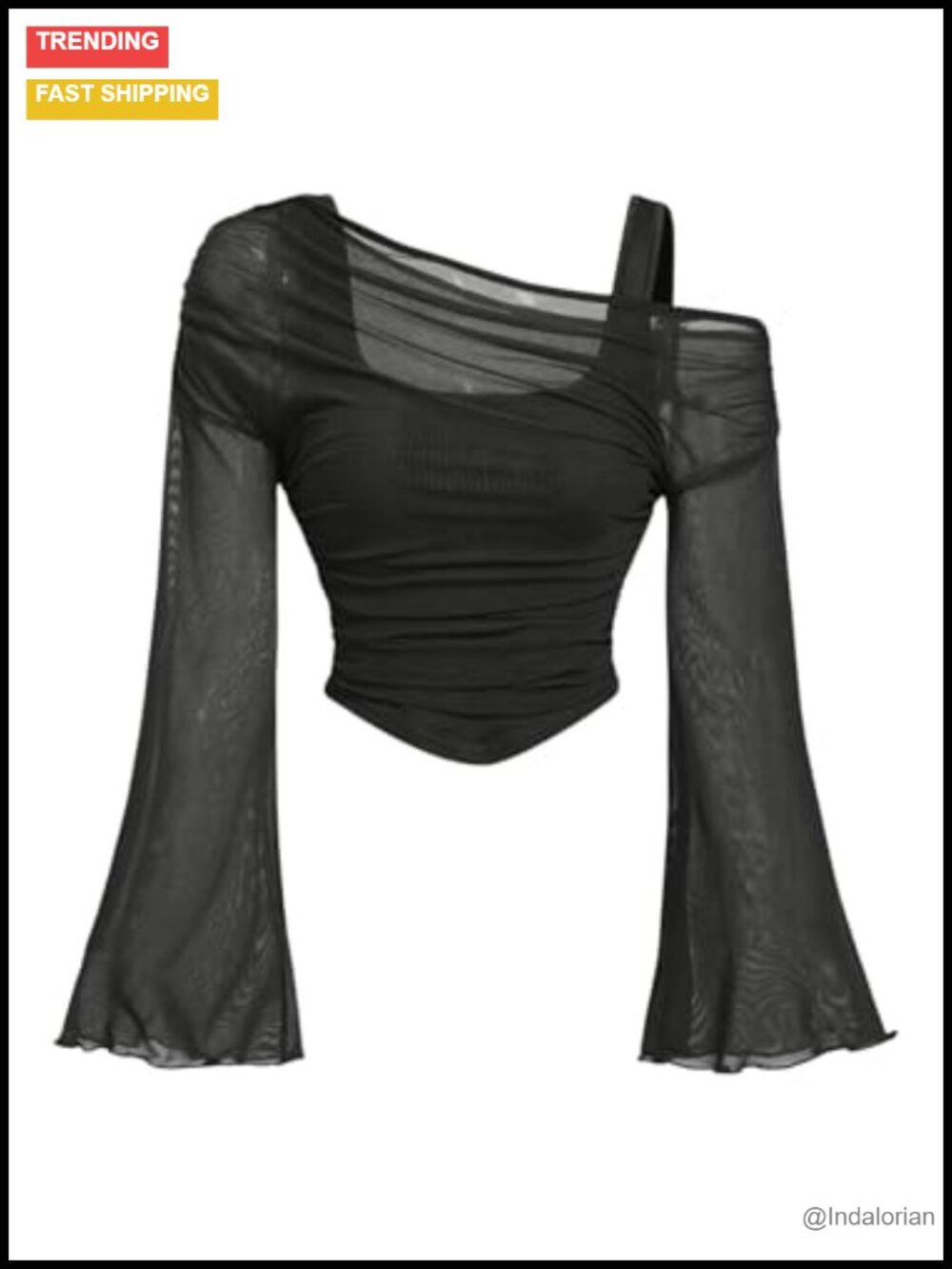 Off Shoulder Bell Sleeve Mesh Crop Top Slim Fit Rave Clubwear